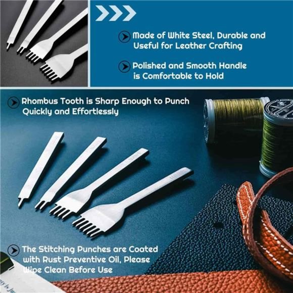 35 Pcs Leather Stitching Pouch Kit with 4mm Prong Sewing Hole Punch, Leather - Picture 3 of 8